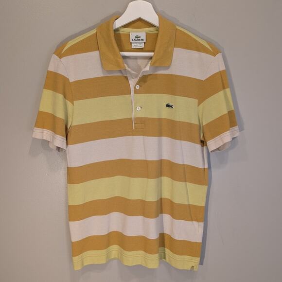 Lacoste Polo Yellow Gold Stripe Classic Preppy Traditional Business - Size 3(S) - Picture 1 of 7
